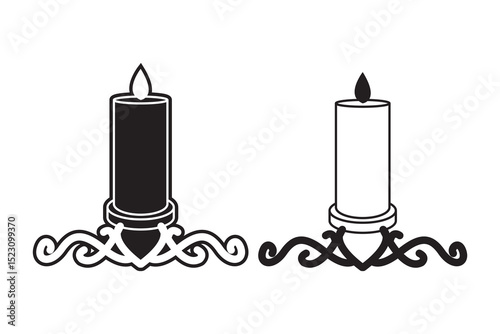 Candle silhouette art vector with line art on white background