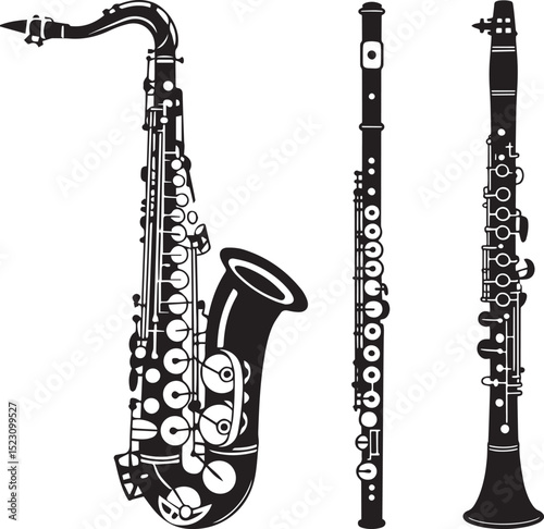 Woodwind Musical Instruments Silhouette Vector Art
