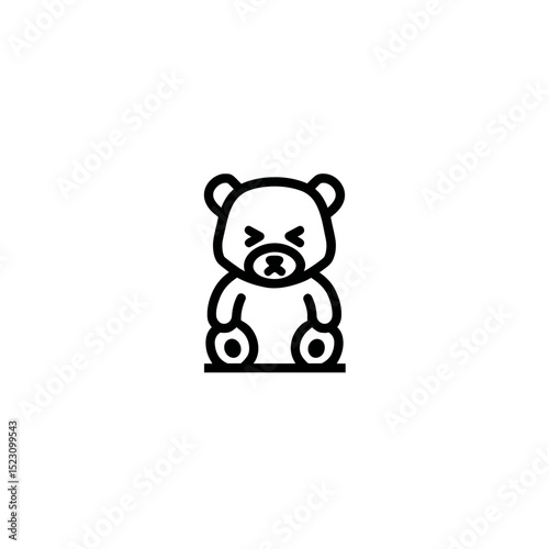 Sad teddy bear sits in white background monochrome style