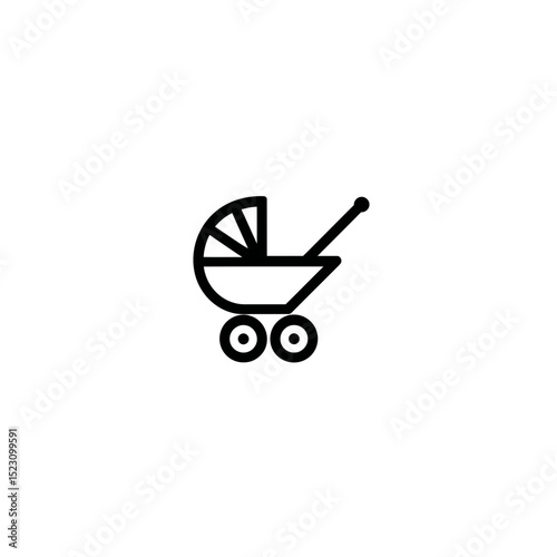 Outline stroller rolls baby in minimalist white scene design