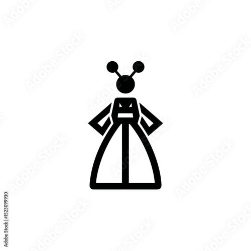 Alien figure stands stern in white backdrop minimalist icon