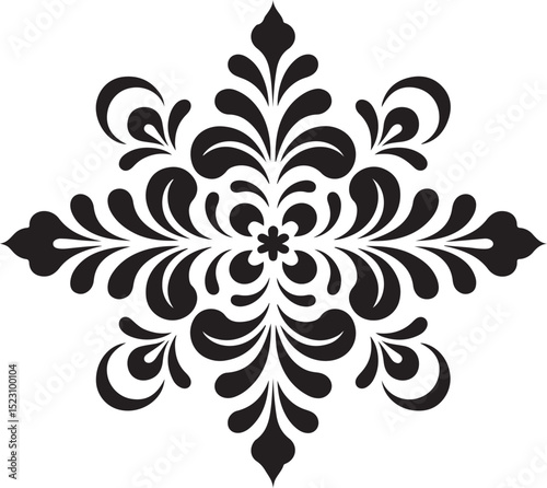 Floral Ornamental Vector Pattern – Elegant Vintage Damask Style | Intricate Black Floral Pattern Design in Ornamental Symmetrical Style