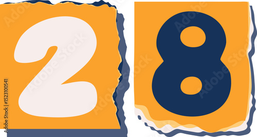 28 Retro torn paper number Design art