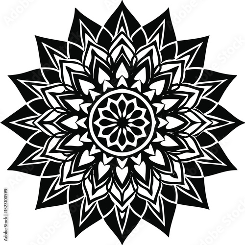 Black complex doodle mandala on a transparent background, for printable coloring vector Illustration