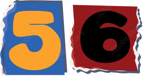 56 Retro torn paper number Design art