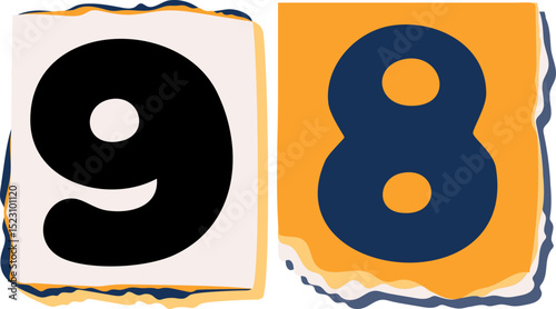 98 Retro torn paper number Design art