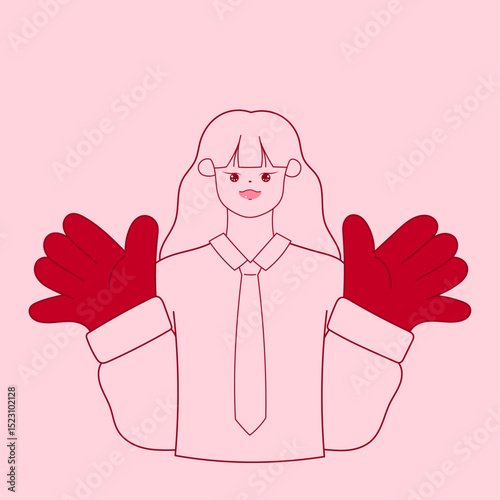 woman raising both hands up