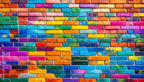 Colorful Painted Brick Wall with Urban Art Texture