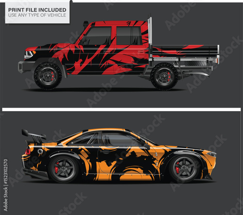 Red and Orange Vehicle Wraps Design Template