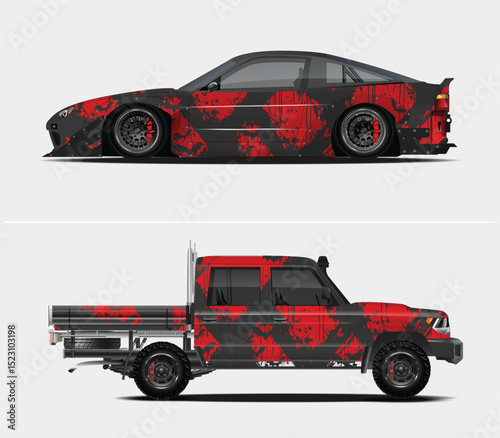 Red and Black Abstract Car and Truck Wrap Designs