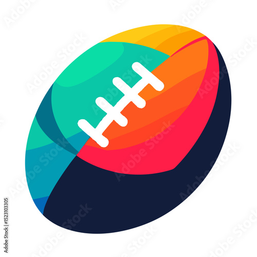 Colorful rugby ball vector illustration symbolizing energy and excitement in rugby sport on transparent background for vibrant sports content