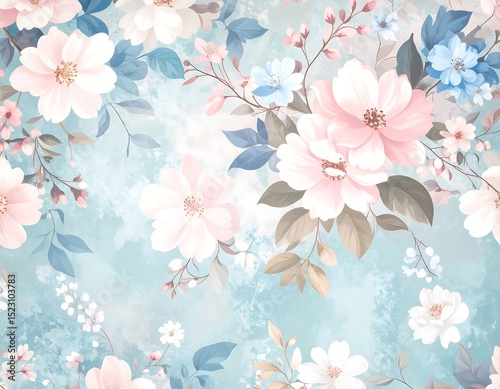 Delicate floral pattern on a light teal background