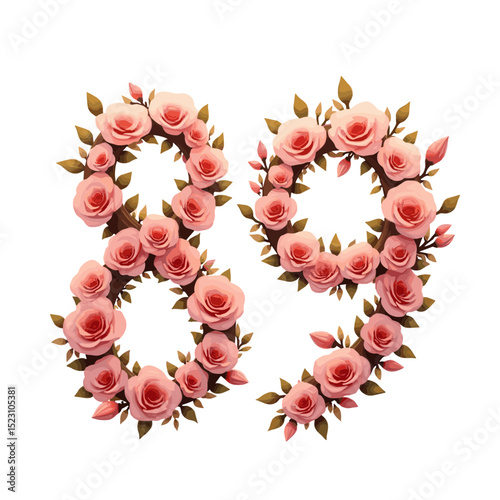 An elegant floral arrangement in the form of the number 89 a harmonious blend of nature and numerology. Ideal for birthdays or anniversaries. 