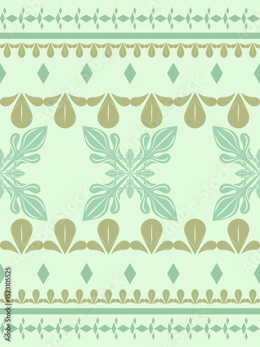Ancient Elaborate Motif Greek Scroll Ornament Pattern with Gold Green Mint Decoration with Royal Geometric Stripe Border Design Elegance Ethnic Abstract Desert Oasis Imaginary for Wallpaper Embroidery