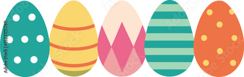 Colorful floral painted Easter eggs, element set on transparent background
