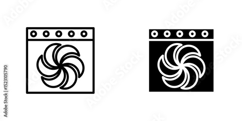 Convection turbofan stove icon, Convection turbofan stove icons in outline and stroke versions