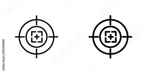Gun target vector icon. Outlined icon set in black and white colors, isolated for graphic and web design.