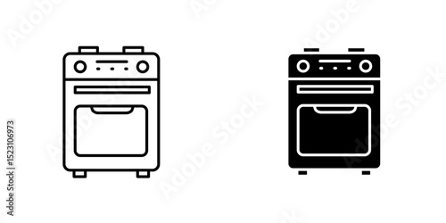 Oven vector icon. Outlined icon set in black and white colors, isolated for graphic and web design.