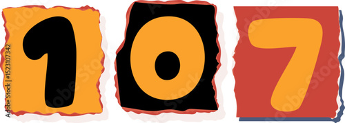 107 Retro torn paper number Design art