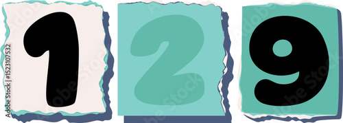 129 Retro torn paper number Design art