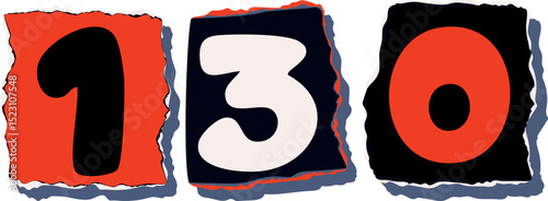 130 Retro torn paper number Design art