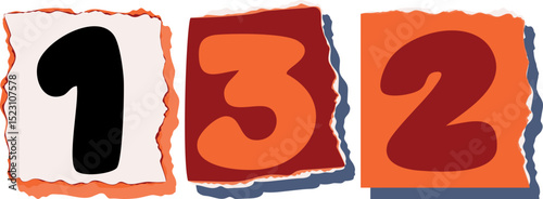 132 Retro torn paper number Design art