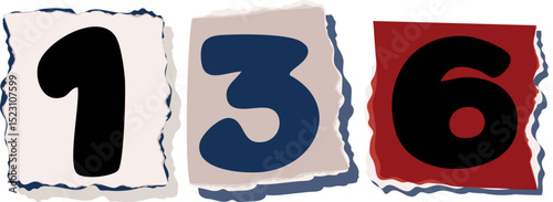 136 Retro torn paper number Design art