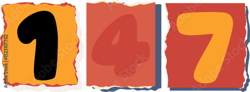 147 Retro torn paper number Design art