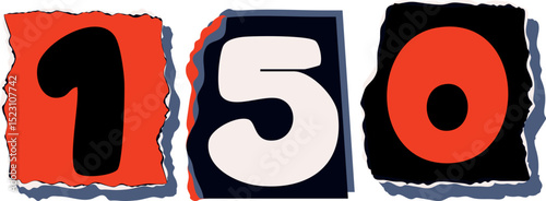 150 Retro torn paper number Design art