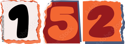 152 Retro torn paper number Design art