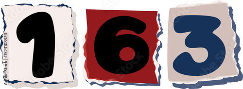 163 Retro torn paper number Design art