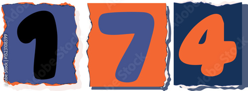 174 Retro torn paper number Design art