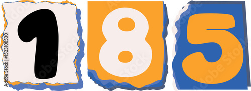 185 Retro torn paper number Design art