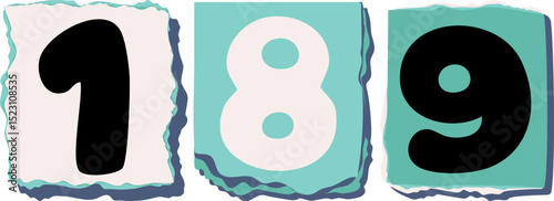 189 Retro torn paper number Design art