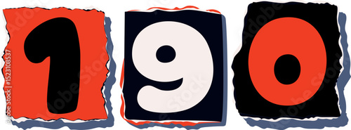190 Retro torn paper number Design art