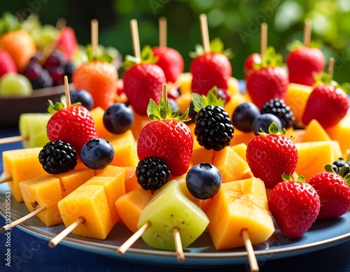Colorful fruit skewers on a plate (2)