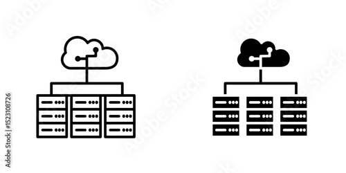 Data center icon, Technology icon on white background. Information technology. Digital communication. Device icon. Global network connection. 