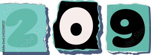 209 Retro torn paper number Design art