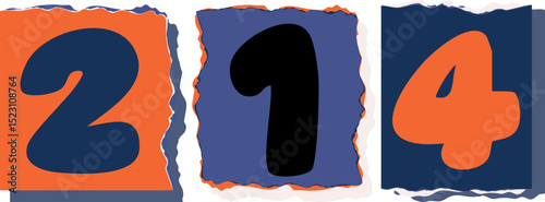214 Retro torn paper number Design art