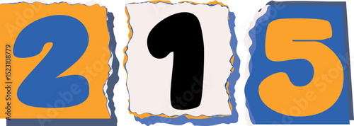 215 Retro torn paper number Design art