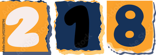 218 Retro torn paper number Design art