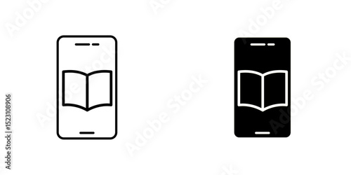 e-book icon, Online library icon. Simple outline style. Open book with cursor, digital course, e-learning, internet education concept. Thin line vector illustration 