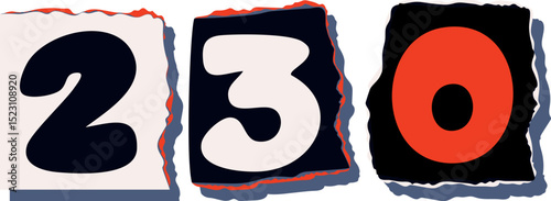 230 Retro torn paper number Design art