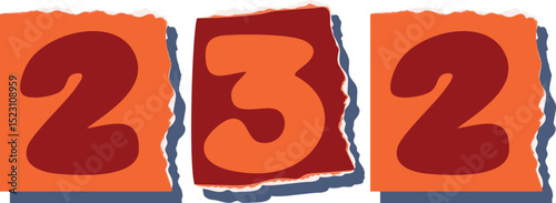 232 Retro torn paper number Design art