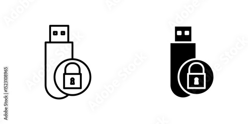 Pendrive security icon, Encrypted Pendrive icon. Outline style icon design isolated on white background