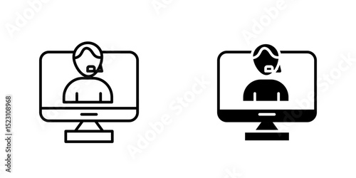 Tech support icon, Technical support concept. Female with headphone and laptop provides technical assistance. Customer call center. Online assistant, virtual help