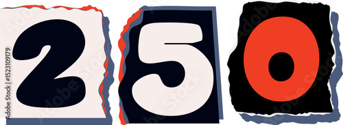 250 Retro torn paper number Design art