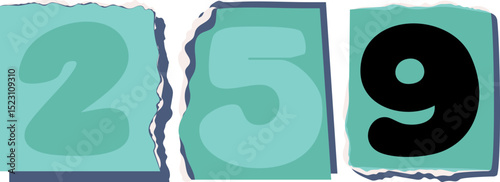 259 Retro torn paper number Design art