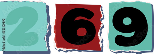 269 Retro torn paper number Design art