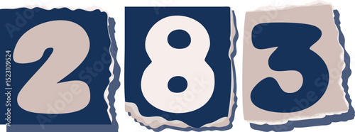 283 Retro torn paper number Design art